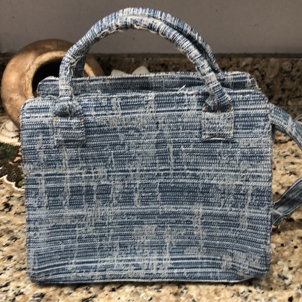 Stylish Denim Blue Quilt Satchel Bag - Picture 5 of 7
